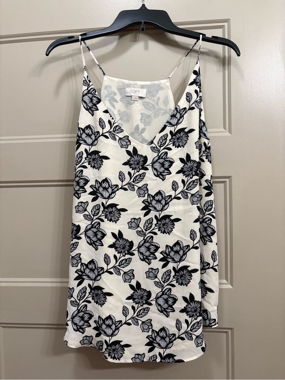 LOFT Black Floral on Cream Spaghetti-Strap Cami
